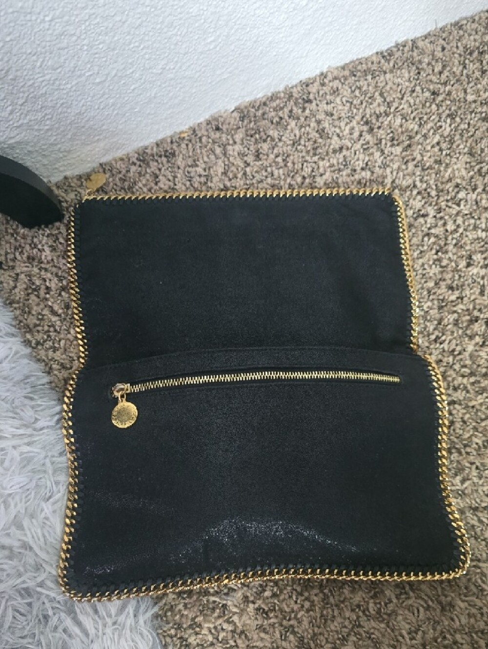 Stella McCartney Black Falabella Shaggy Deer Fold-Over Clutch W Gold (NWOT) 🖤✨️ - Picture 6 of 13